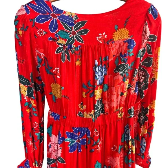 Anthropologie Red Floral Boswell Midi Dress 8